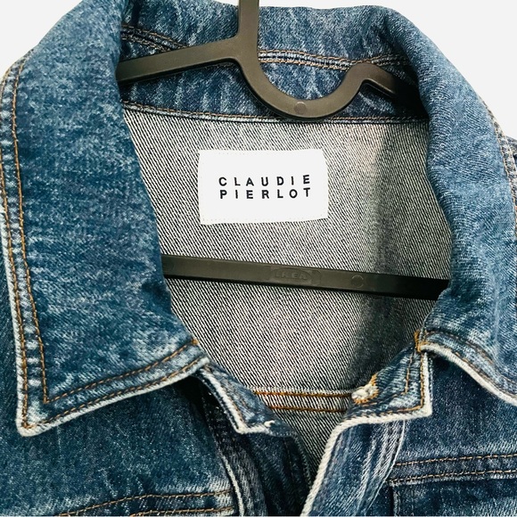 Claudie Pierlot designer denim jacket with metal eyelets FR38 US S french - Picture 4 of 5